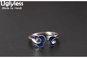 

Uglyless Real S 925 Sterling Silver Women Ethnic Waves Rings Vintage Enamel Blue Exotic Cloud Ring Handmade Fine Jewelry Bijoux