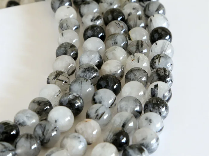 Натуральный черный турмалин рутиловая игла кварцевые круглые бусины с россыпью камня 3-18 мм DIY ожерелья или браслеты 1" 02830