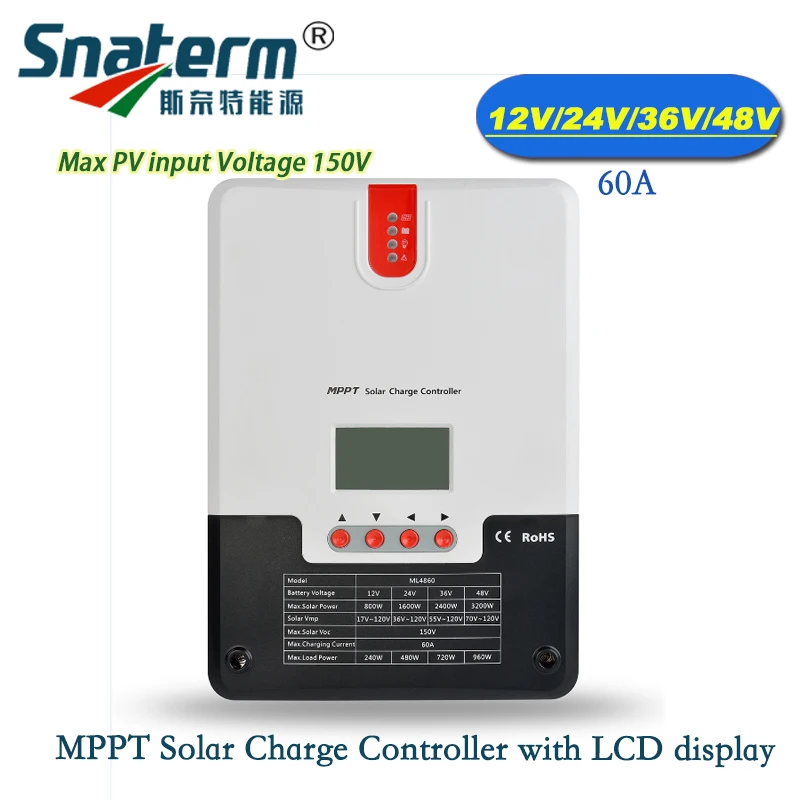 MPPT 60A 12V 24V 36V 48V Солнечный контроллер заряда 60Amps панели солнечных батарей