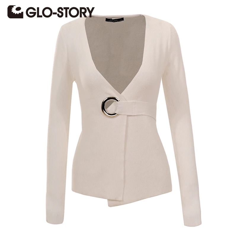 GLO-STORY 2017 Autumn & Winter Knitting Sweater Cardigan Long Sleeves Solid Color V Neck Fashion Sweaters Female  4965
