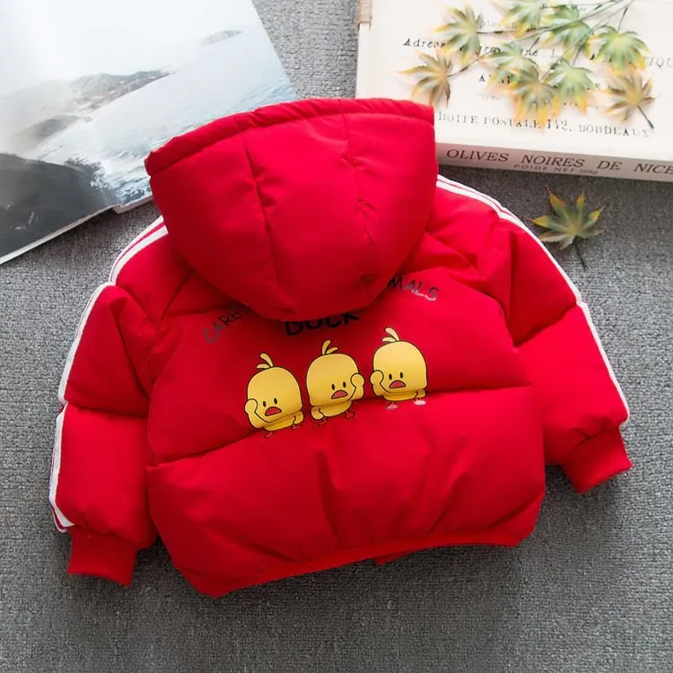 Зимняя куртка для мальчиков, пальто, одежда для маленьких девочек, новая плотная теплая куртка с рисунком для малышей - Цвет: Красный