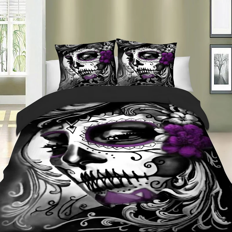

Wongs bedding 3d Makeup mask Bedding Set skull Duvet Cover twin queen king size Bedclothes 3pcs Home Textiles