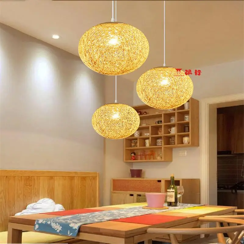 

Hemp Ball Chandelier European Fashion Contracted Contemporary Dining room Light Rural Cany Art Pendant Lamp Sitting Room Bedroom