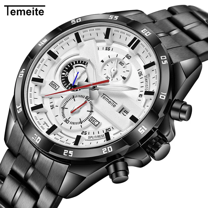 

TEMEITE Top Brand Luxury Quartz Watch Men Chronograph 3 Dials 6 Hands Calendar Multifunction Fashion Oversize Wrist Watches 2018