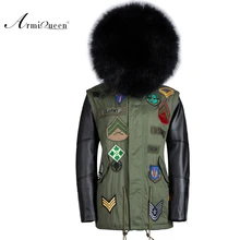 black leather mens parka fur hood with faux fur inside and fox fur collar