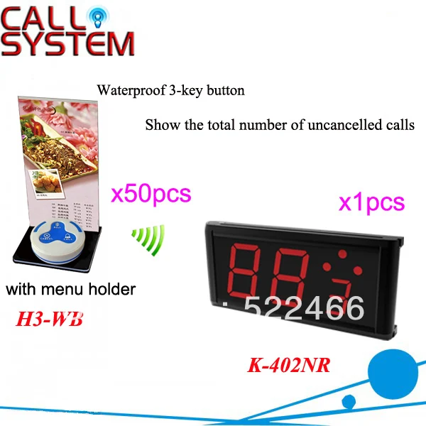 

Customer Call Waiter System K-402NR+H3-WB+H with 3-key button and led display for restaurant equipment DHL free shipping