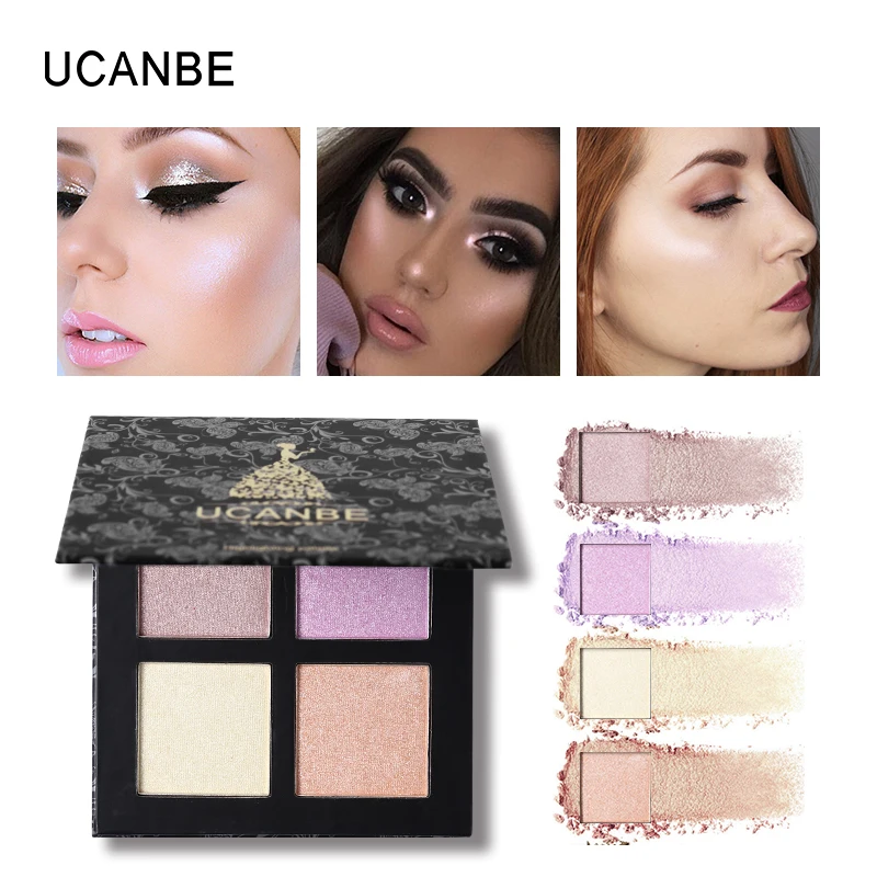 

UCANBE 4 Color Face Pressed Powder Highlighter Palette Multi-Glow Kit Makeup Lasting Natural Radiant Shimmer Luminous Finish