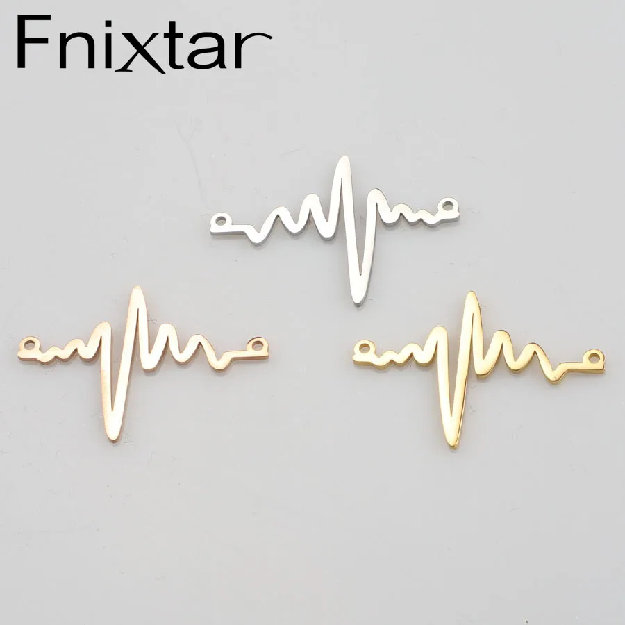 

Fnixtar Stainless Steel Mirror Polishe Love Electrocardiogram Pulse Charm Fashion Heartbeat Connetor DIY Necklace 20piece/lot