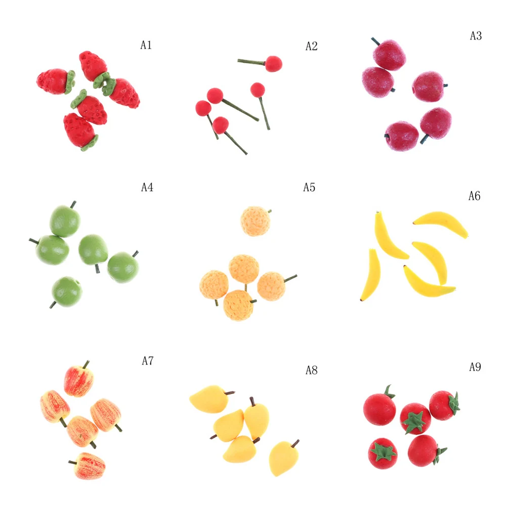 

5Pcs 1:12 Scale Mini Fruits Vegetable Food Doll Room Decor Kits Kitchen Toys Pretend Play Toys Dollhouse Miniatures Accessories