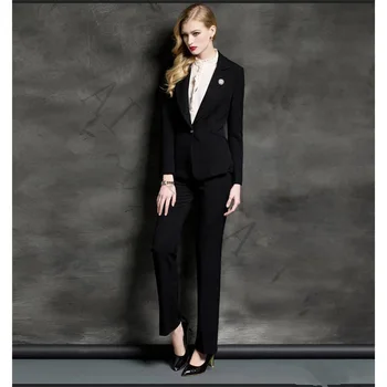 

Fashion Women Business Suits Formal Work Wear Lady Long-Length Pants Suit Blazer Casual Female Slim Office OL 2 Pieces Sets