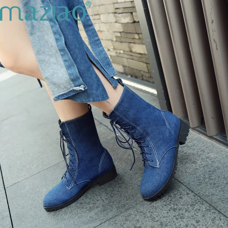 

Martin Boots Women Wingtip Top Quality Brand Denim Boot Handmade Autumn Winter Lady Shoes MAZIAO