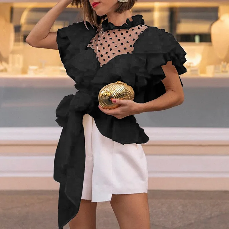 Vintage Ruffle White Women Blouse Shirt Transparent Mesh Summer Chiffon Blouse Ladies Victorian Feminine Blouses Blusas TS31 (4)