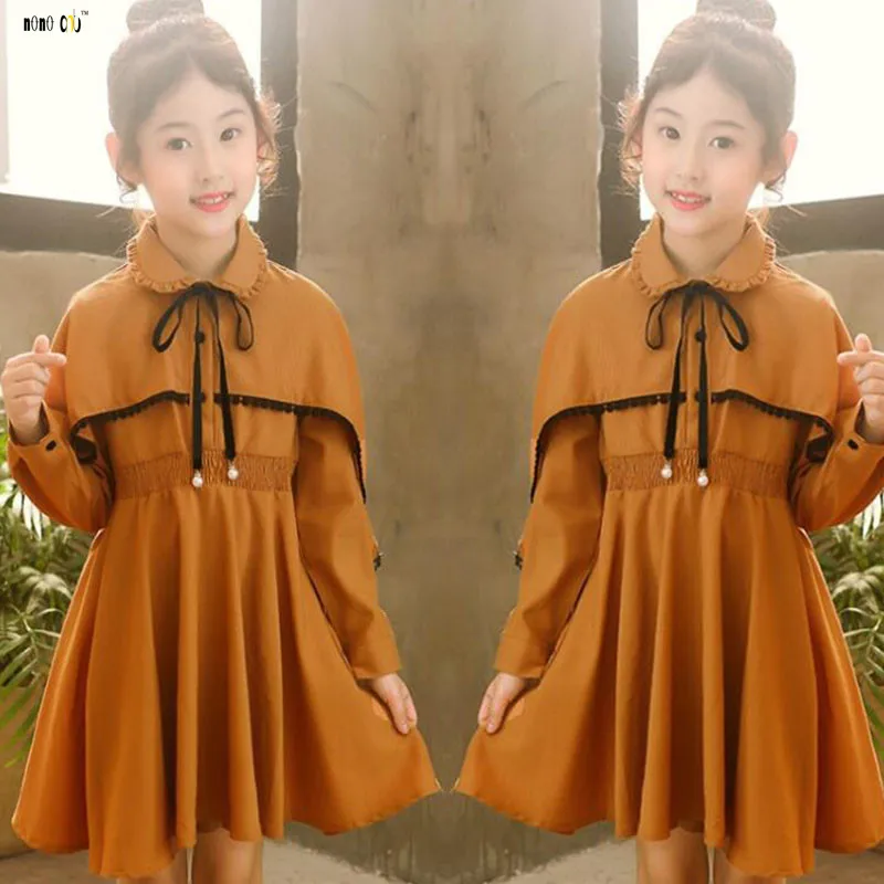 Осенне-зимнее платье для девочек, элегантные плиссированные платья принцессы с длинными рукавами и оборками, детская одежда для девочек 4, 5, 6, 7, 8, 9, 10, 11, 12 лет