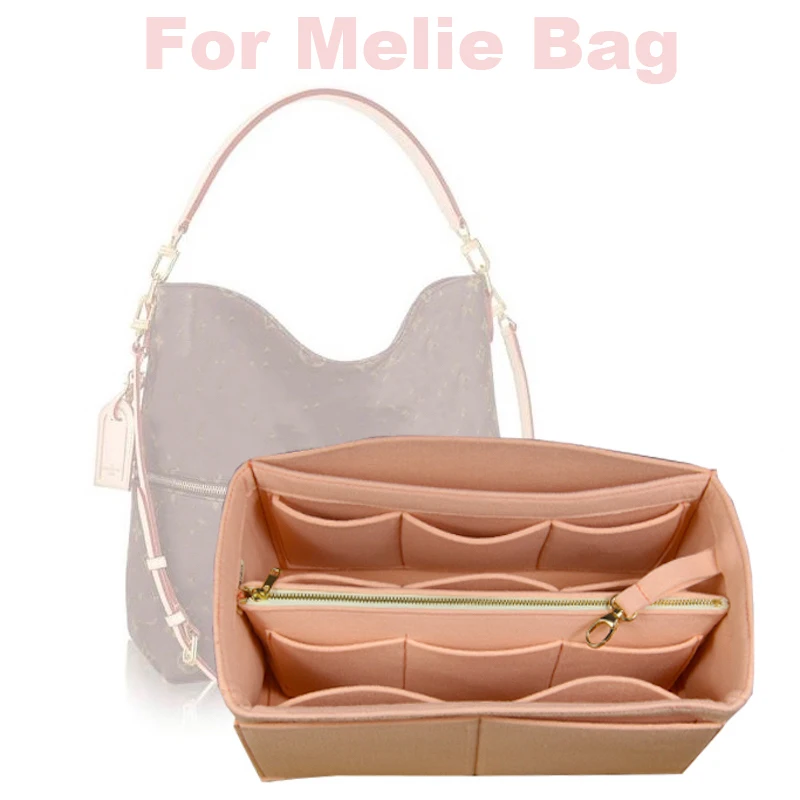 

For Melie bag Insert Organizer Purse Handbag Bag in Bag-3MM Premium Felt(Handmade/20 Colors)w/Detachable Zip Pocket