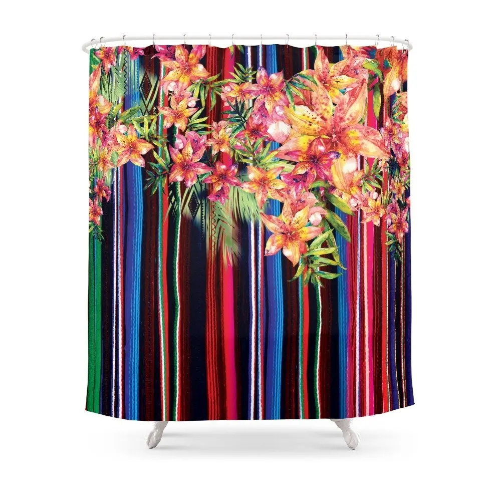 Florid Mexican Shower Curtain Waterproof Polyester Fabric Bathroom