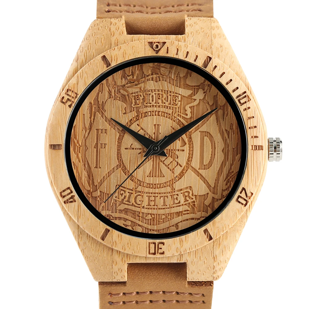 YISUYA Fire Fighter Pattern Dial Bamboo Wooden Wrist Watch Men Sport Handmade from Nature Wood Quartz Creaitve Watches Gift Bag (4)
