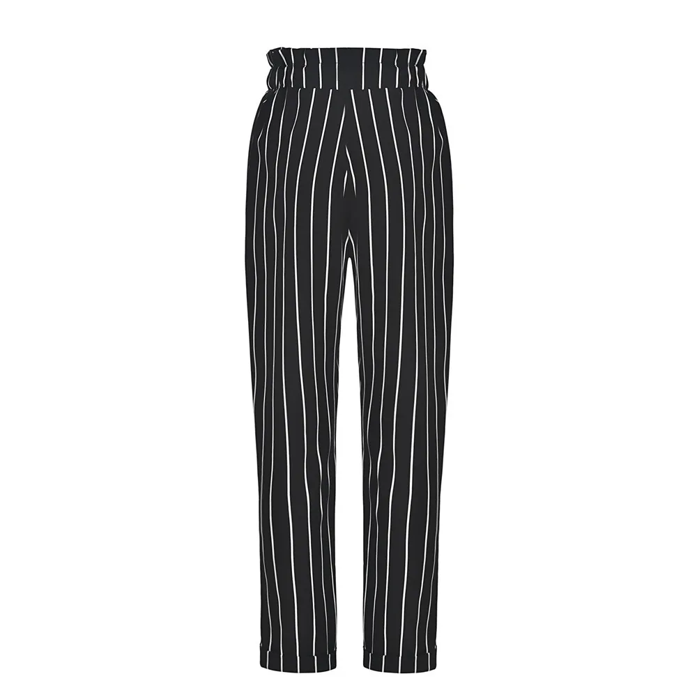 womens black and white striped pants