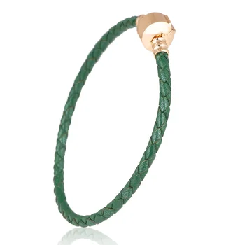 

Genuine Green Leather 4mm Charm Bracelet beads Chain Charms DIY Bracelets Fit Metal Alloy Glass European Big Hole Beads Gift