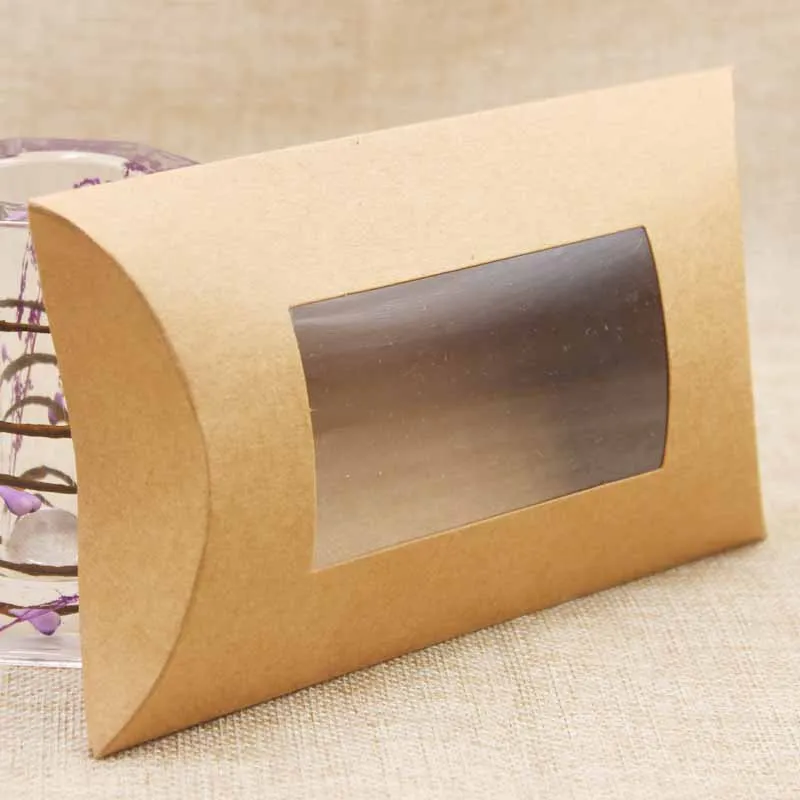 DIY пустая бумажная подарочная коробка. Мульти размер Подушка Подарочная коробка с прозрачным ПВХ окном, крафт-бумаги/белая/Черная бумажная коробка с окошком для подарка 10 шт - Цвет: color as pic