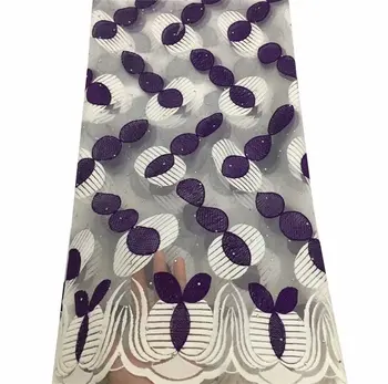 

Latest Popular Designs Purple White 3D Flower Embroidered Stone Lace Fabric African Lace Fabric High Quality George lace fabric