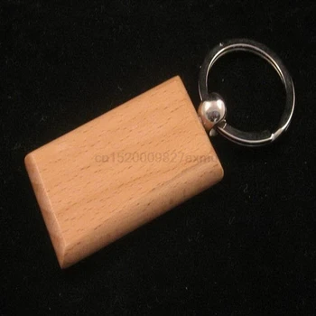 

200PCS Blank Wooden Key Chain Promotion Rectangle Carving Key ring Rectangle Wood Key Chain