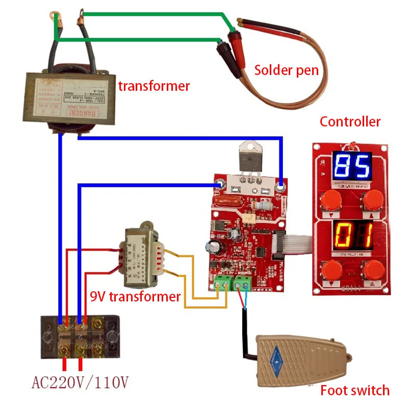 NY-D04 DIY точечный сварочный аппарат трансформаторный контроллер панель управления плата регулировки времени тока цифровой дисплей зуммер светодиодный импульсный
