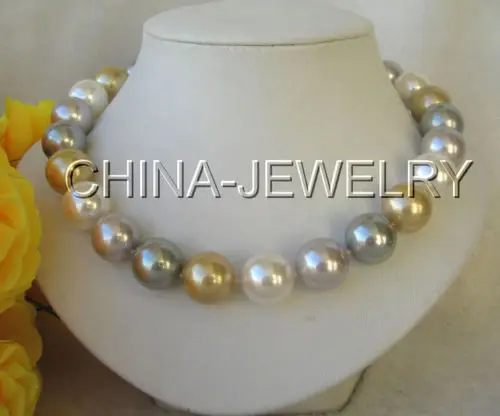 

Beautiful 18" 16mm perfect round 4 mix color south sea shell pearl necklace @^Noble style Natural Fine jewe FREE SHIPPING ##a #a
