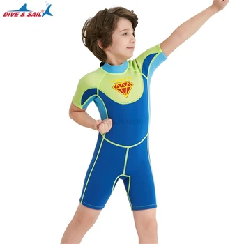 

DIVE&SAIL Boys Girls 2.5MM Neoprene Children Swimsuit Short Sleeve Sunscreen Diving Surfing Snorkeling Piece Swimsuit Wet Suits