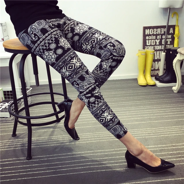 Size L Xl Spring Summer Fashion Elephant Printed Women's Floral Legging  Women Black Blue Gray Leggings Lady Lovely Trousers - Leggings - AliExpress