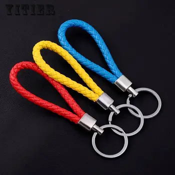 

20 Pcs/lot New Hot Creative Handmade Woven Rope Car PU Leather Key Chains Ring Buckle High Top Grade Men Women Candy Color Gifts
