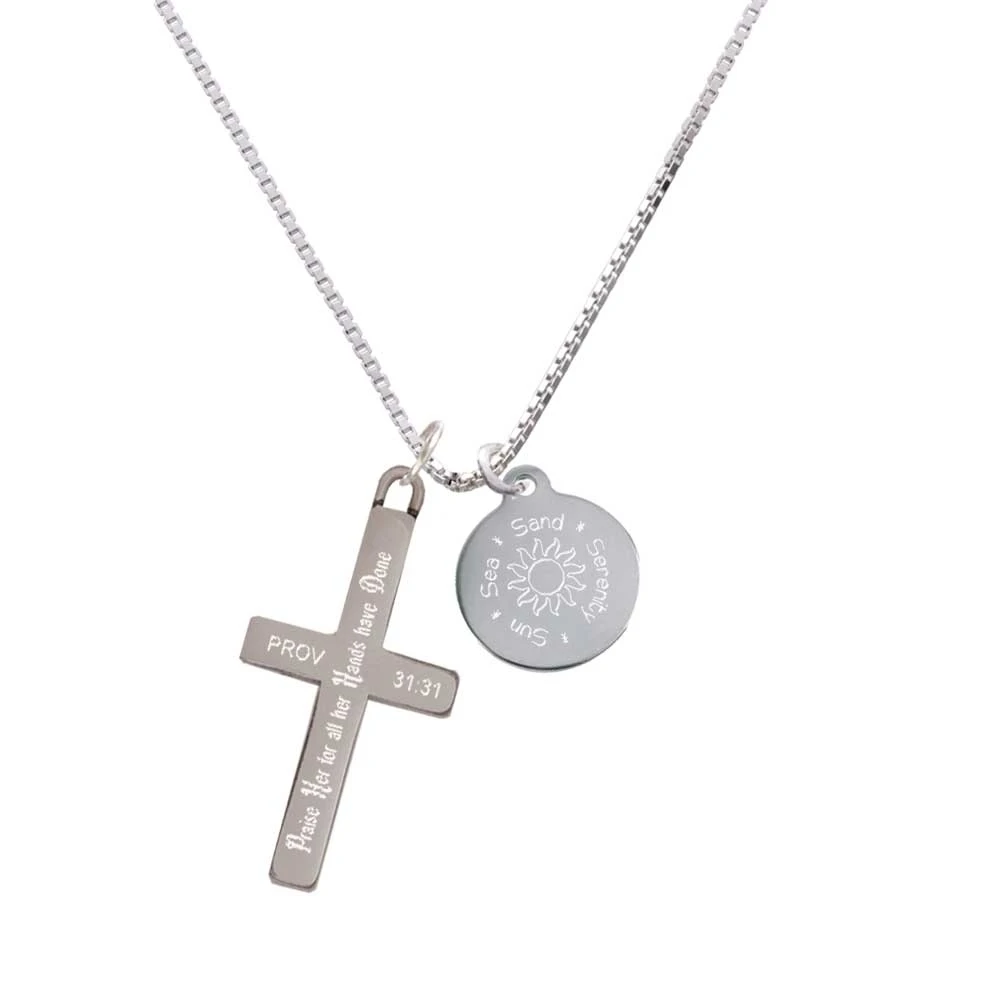 Engraved Sun Sea Sand - Praise Her - Cross Necklace