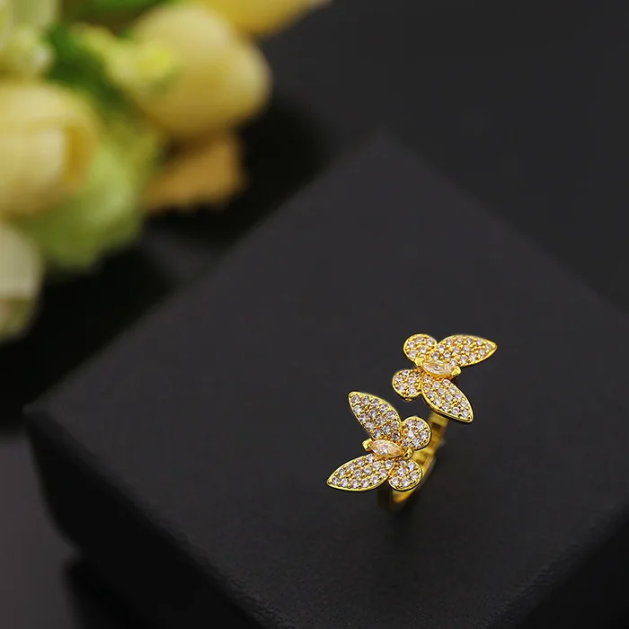 Bilincolor модные серебряные или золотые двойные бабочки очаровательные уникальные Открытые Кольца для женщин