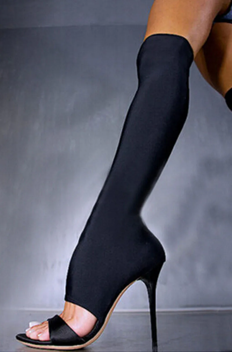 

new design over the knee elastic high heel sandal shoes woman fahion open toe gladiator sandals