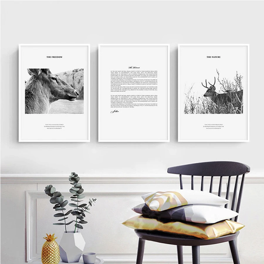 ASAPFOR Black and White Posters Prints Nordic Art Animal Canvas Painting Deer Inspirational Quotes Wall Pictures Home Decor | Дом и сад