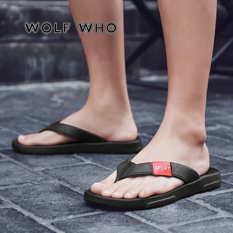 

WOLF WHO Men Slippers Summer Breathable Beach Slippers Fashion Flip Flops Male Brand Slides Slipper Mens House Slippers X-041