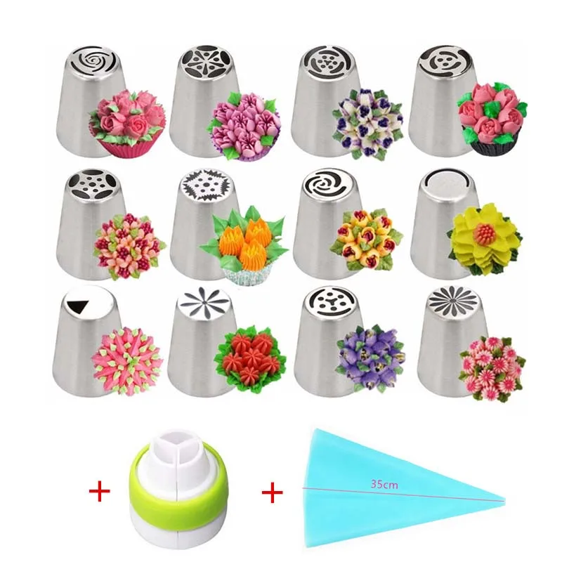 

14pc/Set Russian Tulip Icing Piping Nozzles Stainless Steel Flower Cream Pastry Tips Nozzles Bag Cupcake Cake Decorating Tools
