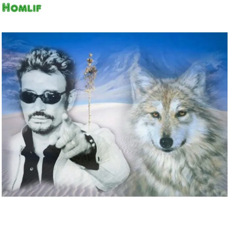 

DIY diamant peinture Superstar chanteur johnny hallyday point de croix ronde Strass broderie Neige Loup peinture Pleine de diama