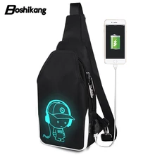 Boshikang Черная мужская сумочка для отдыха, зарядка через usb, мужская сумка через плечо, Модный повседневный рюкзак, большой емкости, нагрудный сумка мужской