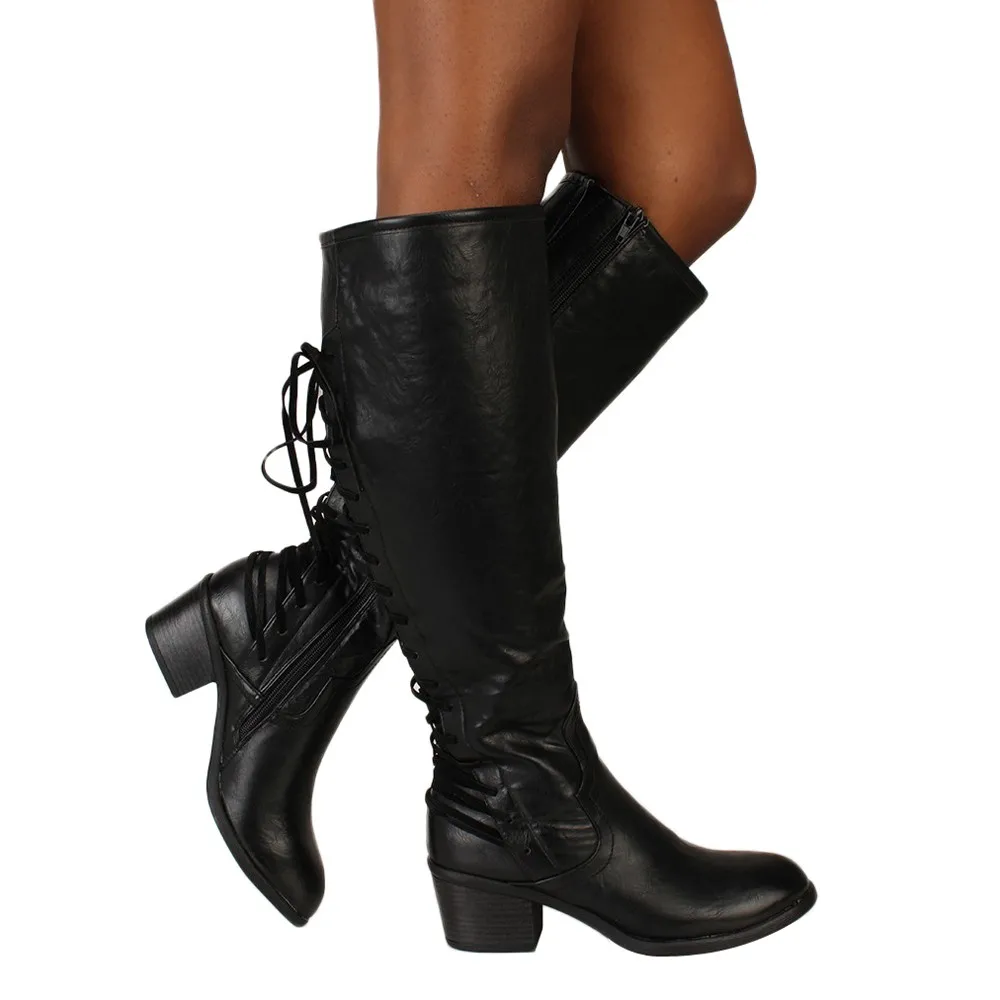 over the knee high heel boots leather
