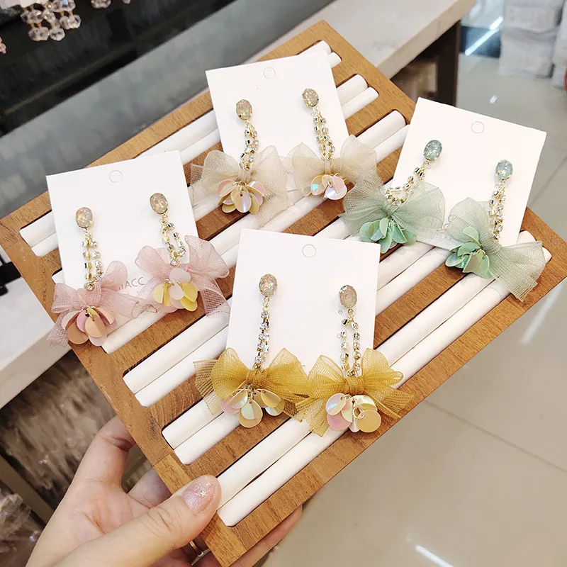 

Korean Handmade Sweet Bow Knot Rhinestone 2019 Woman Hanging Long Dangle Drop Earrings Fashion Jewelry Holiday-JQD5
