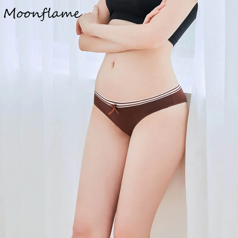 Moonflme 3 pcs/lots Solid Color Ladies Cotton Bikini Women Panties M L XL 89156