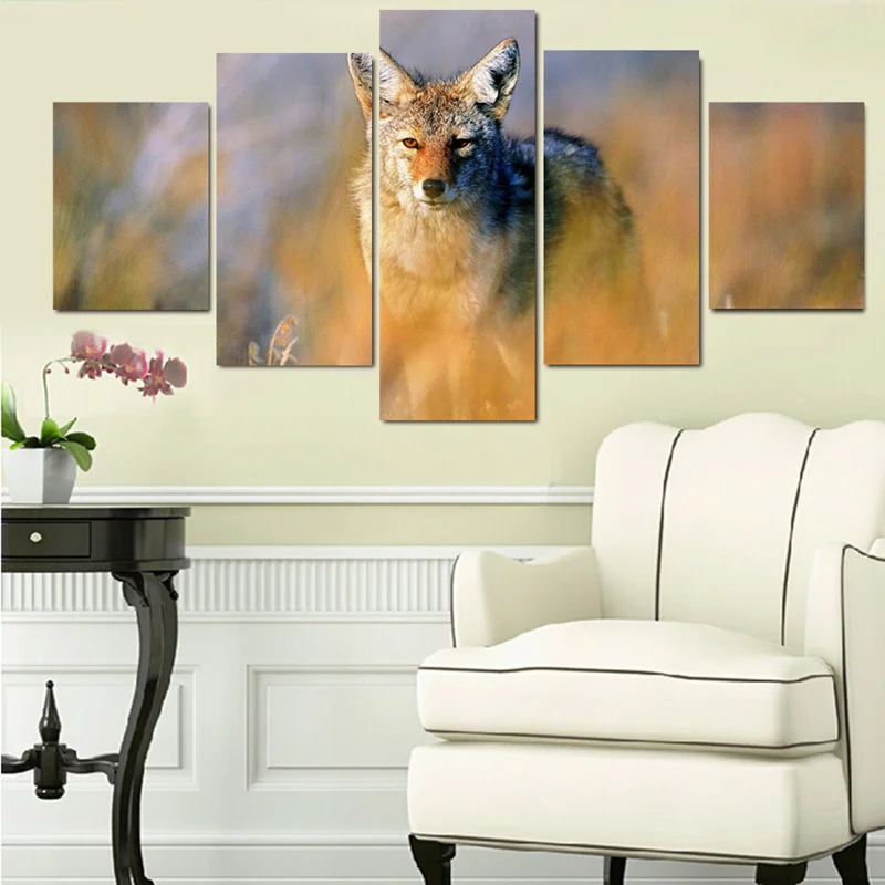 5 Pieces Wall Art Canvas Printed Painting Animals Wolf HD Print Modular On Unframed | Дом и сад