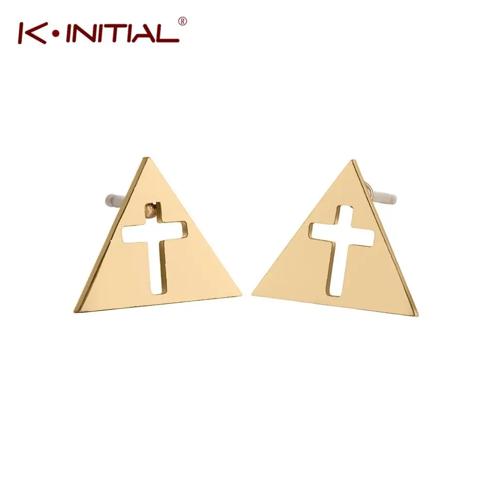 

Kinitial Gold Color Stainless Steel Jesus Cross Earings Fashion Triangle earings fashion jewelry 2018 for women Gift