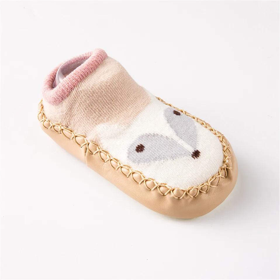 Детские носки для новорожденных, Хлопковые вязаные нескользящие носки-тапочки с изображением животных на мягкой подошве для маленьких мальчиков и девочек, Meias Fox милые носки - Цвет: 39White