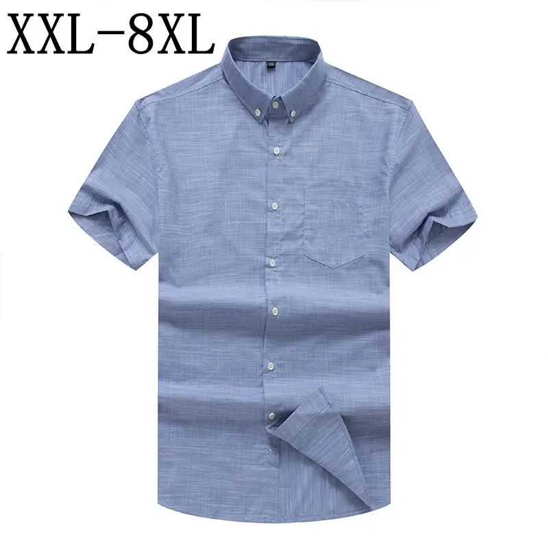 

Size 6XL 7XL 8XL 2019 New Summer Mens Shirts Male Short Sleeved Solid Color Loose Camisas Men's Business Casual Shirt