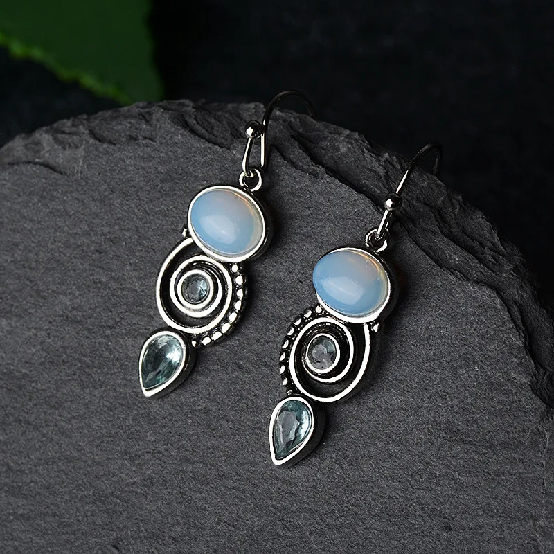 

Sterling Silver S925 European Beauty Creative Rotating Water Drops Pear Shaped Dangle Women Earrings