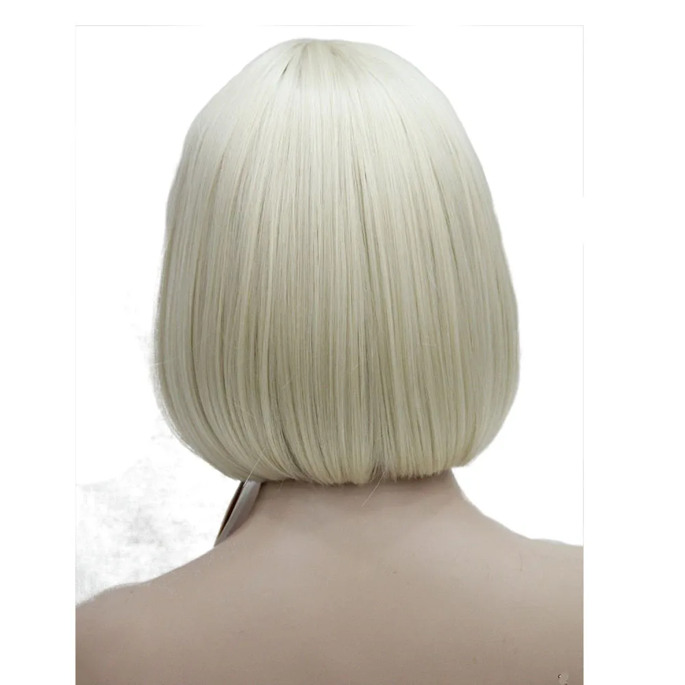 TR-5339 #614 hivision heat resistant cute pale blonde central dot skin top synthetic bob wig (4)