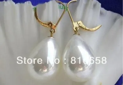 

Free shipping@@2PC Beautiful White Shell Sea Pearl Drop Earrings 12x16mm AAA+