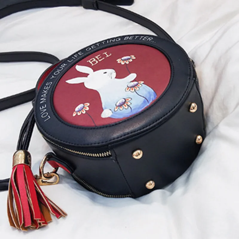 Women Fashion Handbag Female Leather Roll Circular Bag Famous Tassel Crossbody Shoulder Bags Flower Cute Tote Sac A Main SS7303 (6)