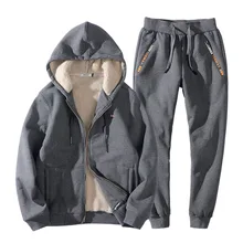 Костюмы мужские зимние костюмы плюс бархат утолщаются sportsuits Агнец кашемир теплые толстовки с капюшоном Повседневная Толстовка+ Штаны комплект из 2 элементов